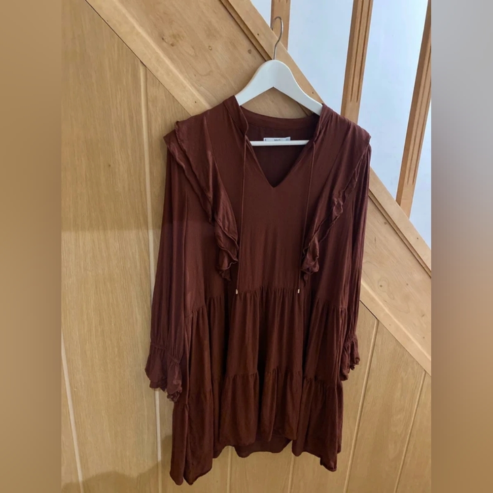 Elegant Brown Ruffle Dress